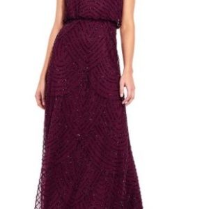 Adrianna Papell Purple Maxi Beaded Blouson Gown